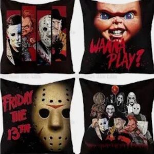 Horror Movie Character Throw Pillow Covers - Black 4pc New Burlap Canvas
